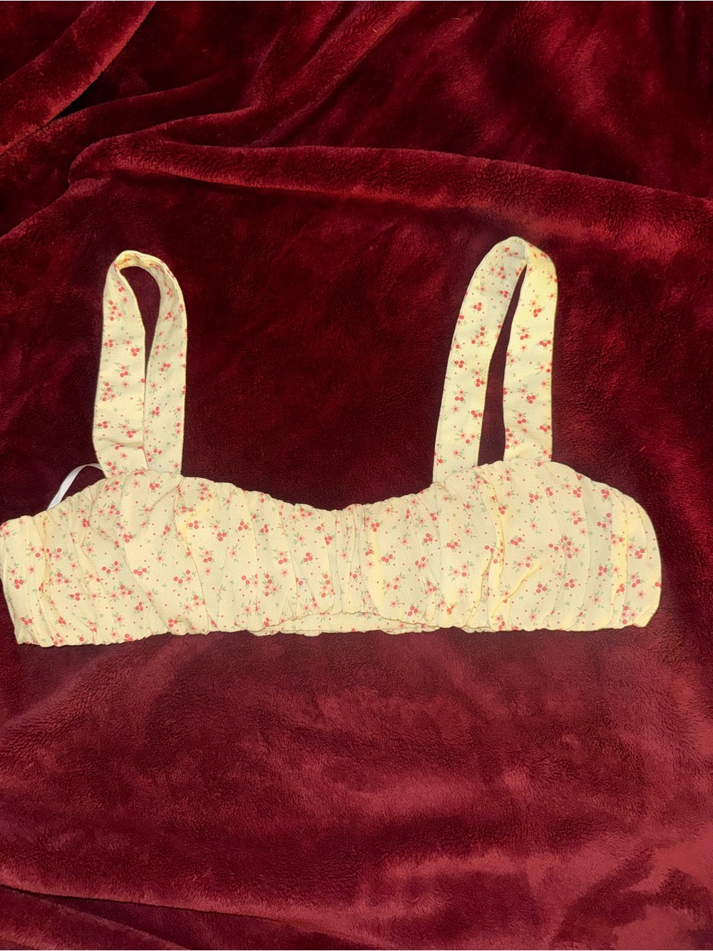 Princess Polly Cream Floral Ruched Crop Bralette